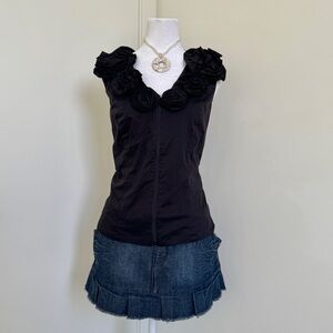 Black Sleeveless Blouse with Floral Details